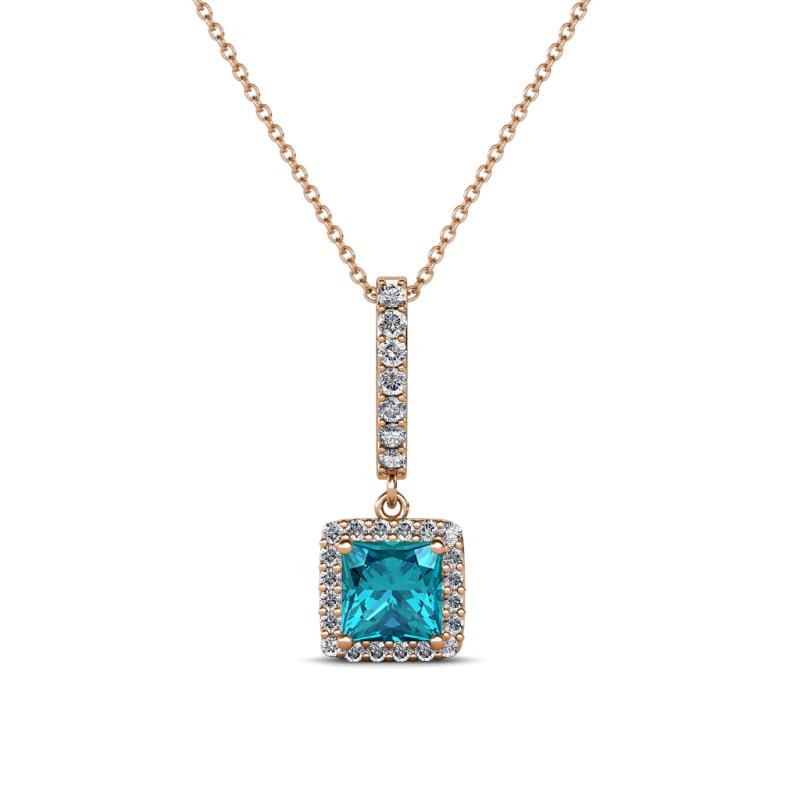 Claire London Blue Topaz and Diamond Square Shape Halo Pendant 
