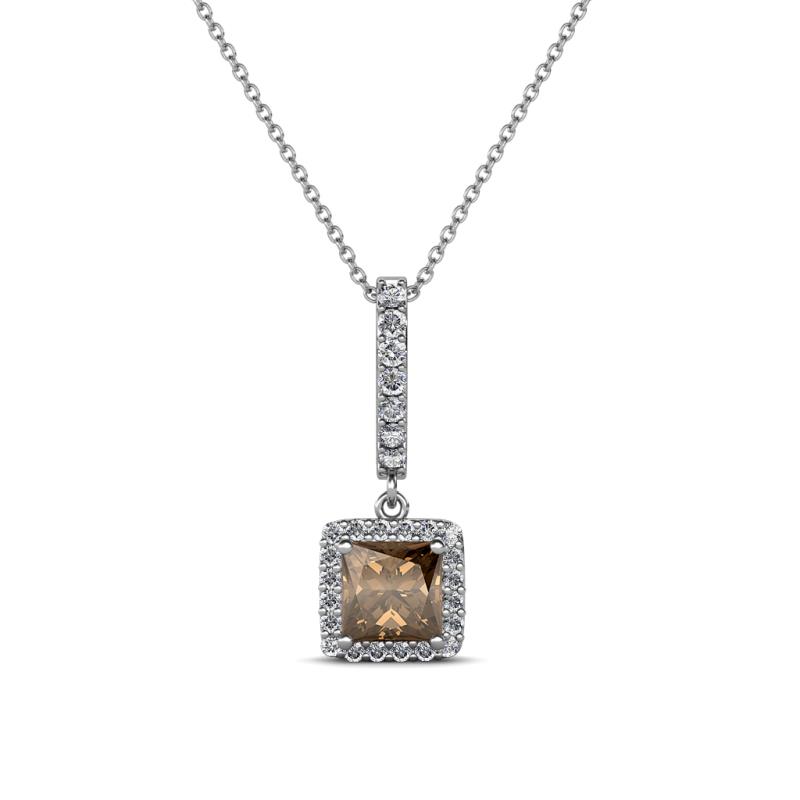 Claire Smoky Quartz and Diamond Square Shape Halo Pendant 