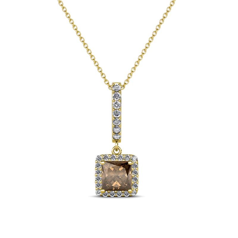 Claire Smoky Quartz and Diamond Square Shape Halo Pendant 