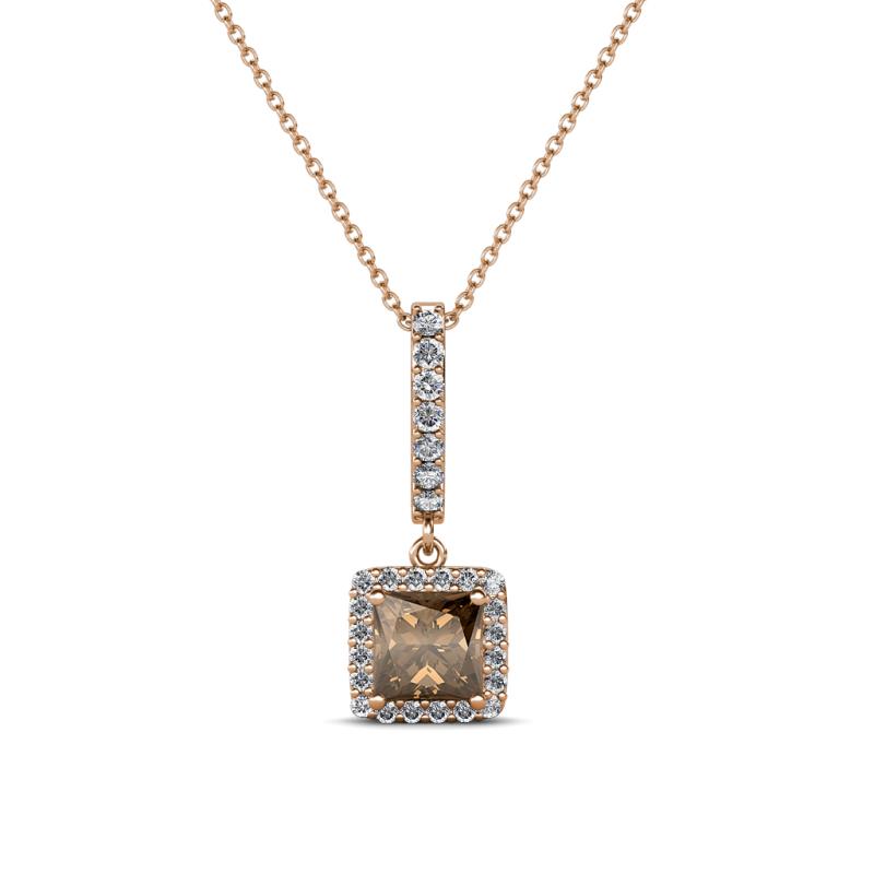 Claire Smoky Quartz and Diamond Square Shape Halo Pendant 