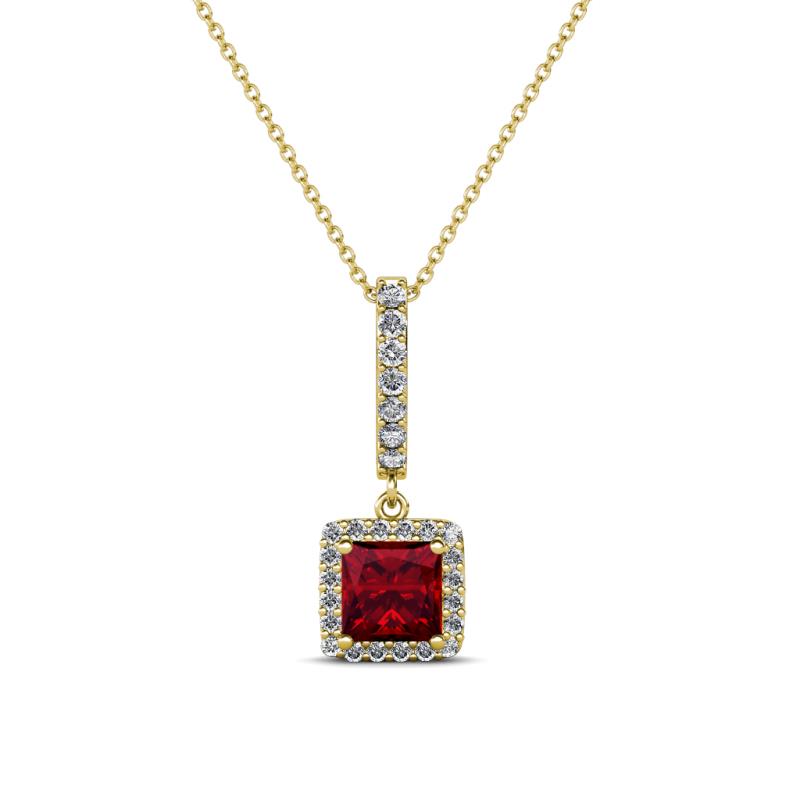 Claire Ruby and Diamond Square Shape Halo Pendant 