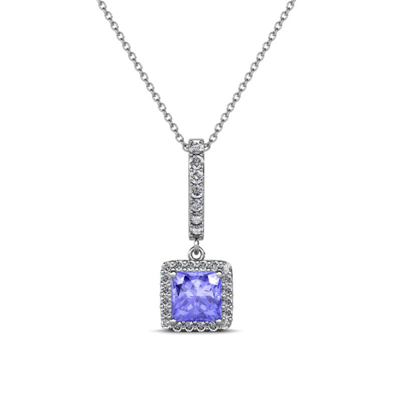Claire Tanzanite and Diamond Square Shape Halo Pendant 