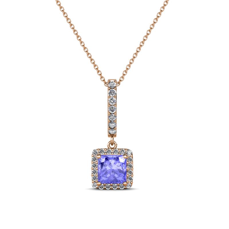 Claire Tanzanite and Diamond Square Shape Halo Pendant 