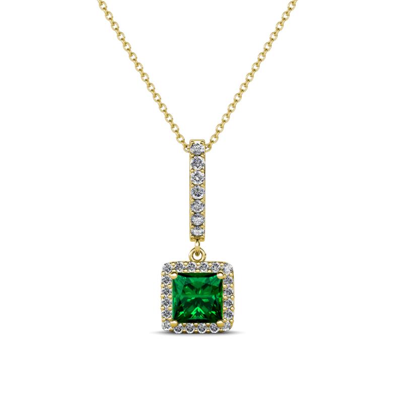 Claire Emerald and Diamond Square Shape Halo Pendant 