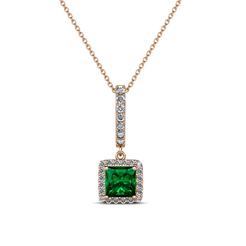 Claire Emerald and Diamond Square Shape Halo Pendant 