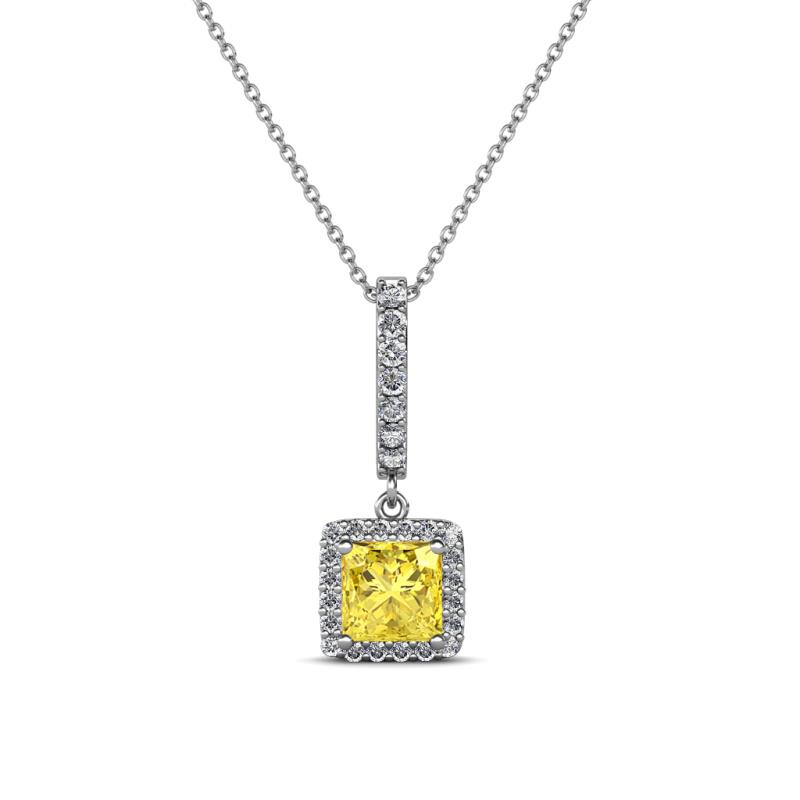 Claire Lab Created Yellow Sapphire and Diamond Square Shape Halo Pendant 
