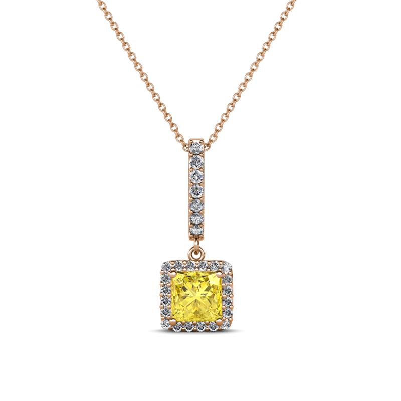 Claire Lab Created Yellow Sapphire and Diamond Square Shape Halo Pendant 
