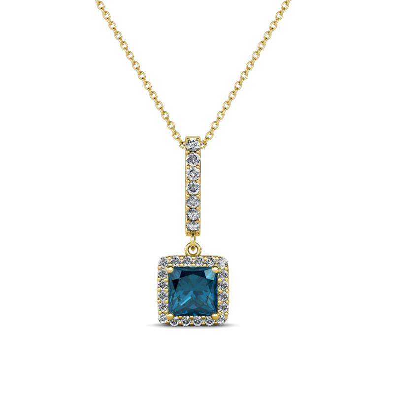 Claire Blue and White Diamond Square Shape Halo Pendant 