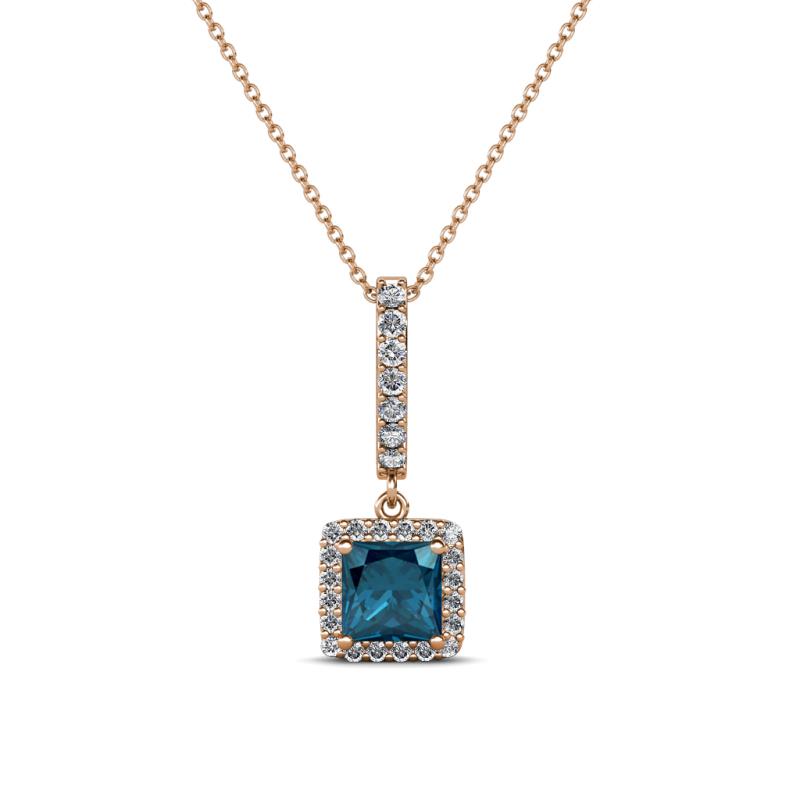 Claire Blue and White Diamond Square Shape Halo Pendant 