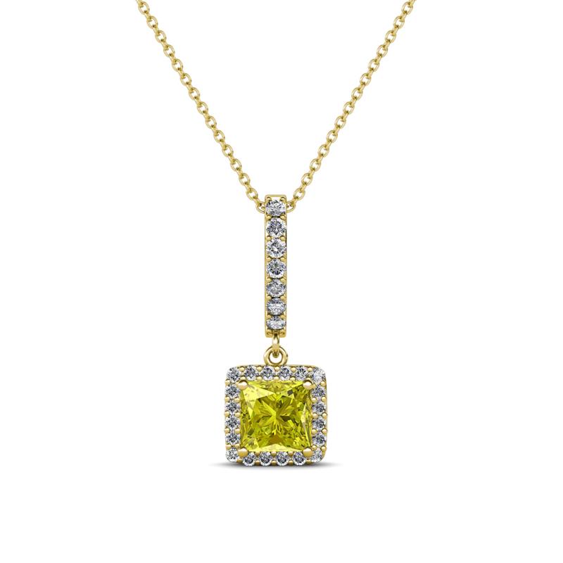 Claire Yellow and White Diamond Square Shape Halo Pendant 