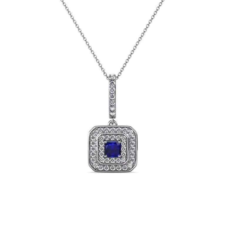 Debbie Blue Sapphire and Diamond Double Halo Pendant 