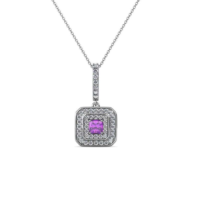 Debbie Amethyst and Diamond Double Halo Pendant 