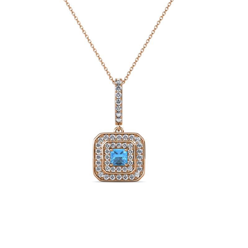 Debbie Blue Topaz and Diamond Double Halo Pendant 