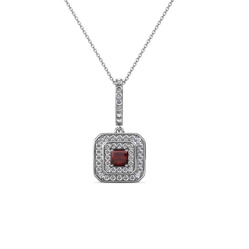 Debbie Red Garnet and Diamond Double Halo Pendant 