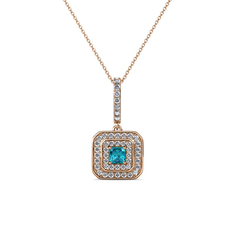 Debbie London Blue Topaz and Diamond Double Halo Pendant 
