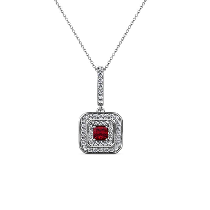 Debbie Ruby and Diamond Double Halo Pendant 