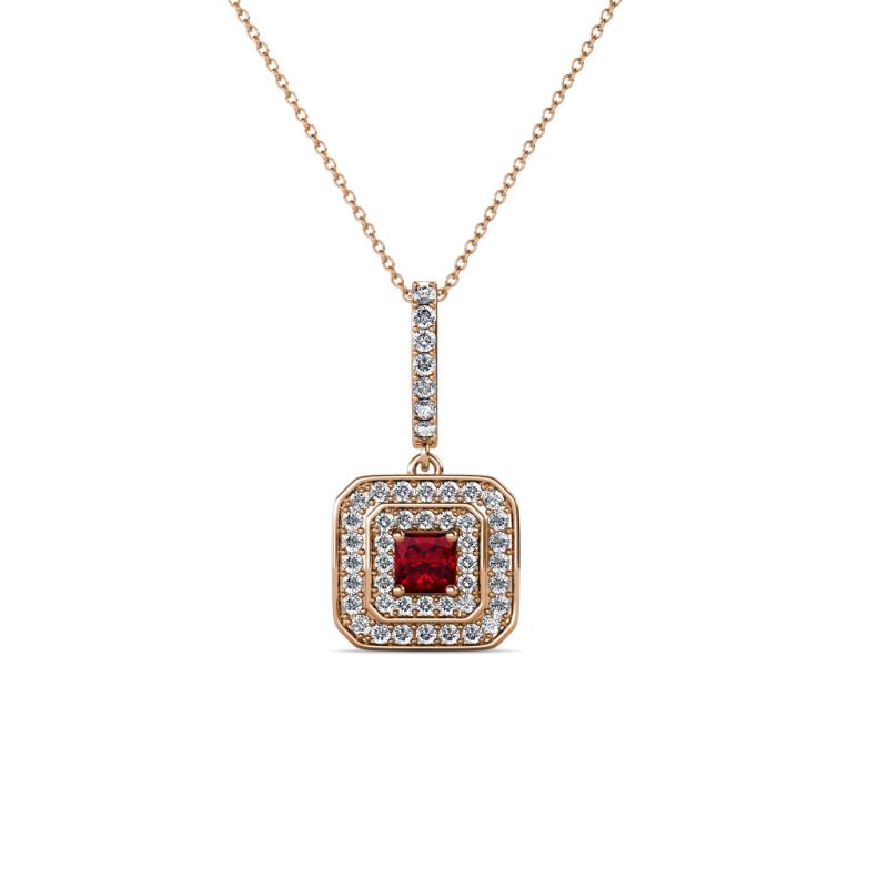 Debbie Ruby and Diamond Double Halo Pendant 