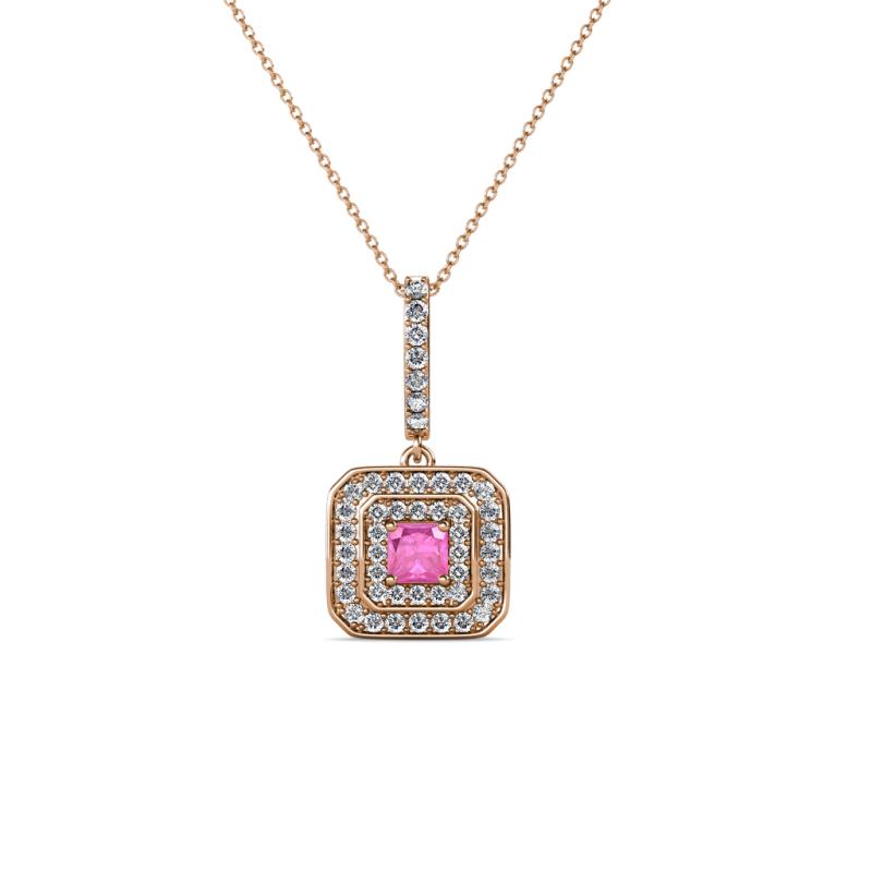 Debbie Pink Sapphire and Diamond Double Halo Pendant 