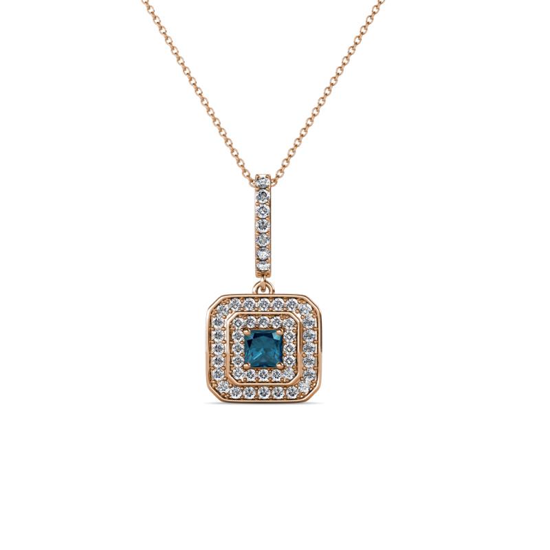 Debbie Blue and White Diamond Double Halo Pendant 