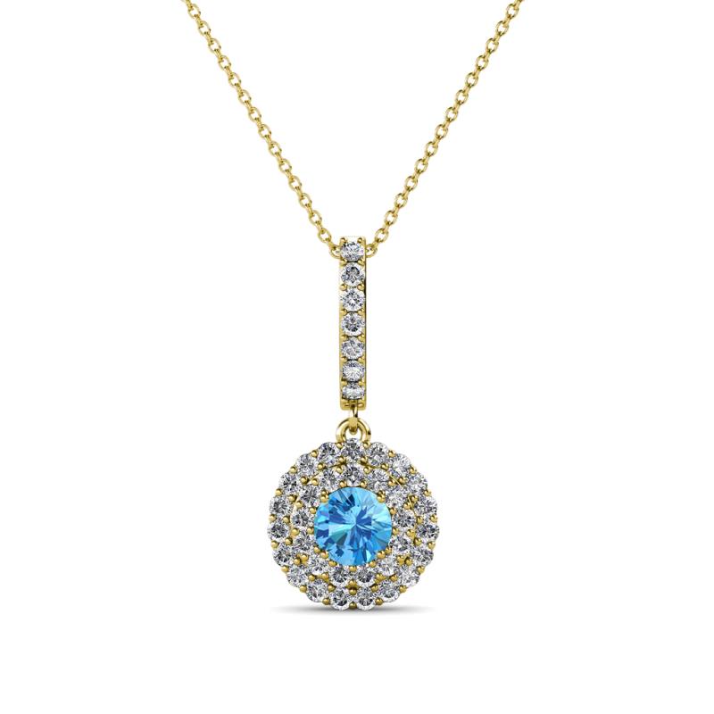 Alva Blue Topaz and Diamond Double Halo Pendant 