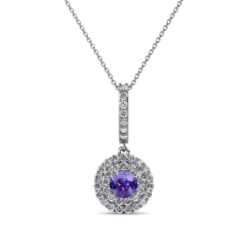 Alva Iolite and Diamond Double Halo Pendant 