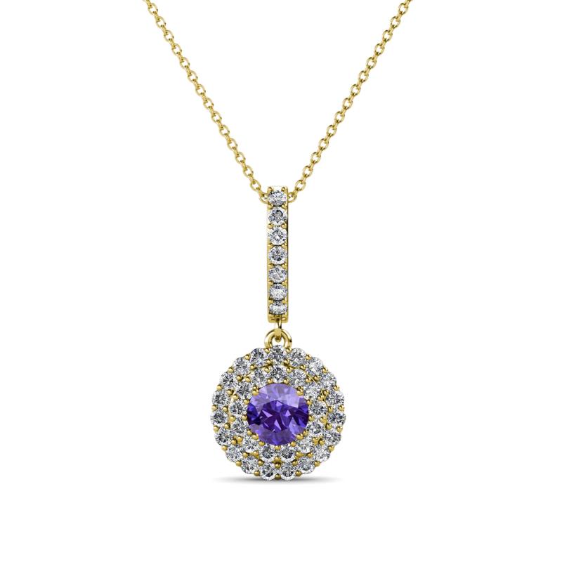 Alva Iolite and Diamond Double Halo Pendant 