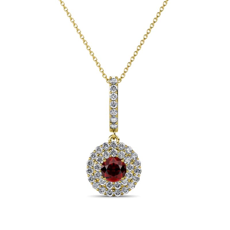 Alva Red Garnet and Diamond Double Halo Pendant 
