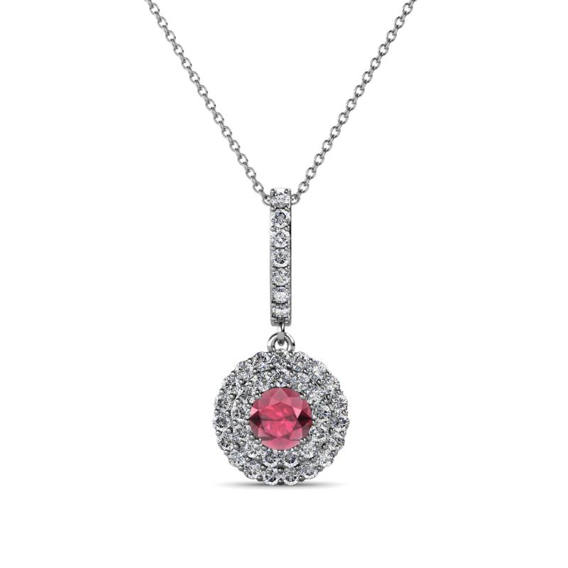 Alva Rhodolite Garnet and Diamond Double Halo Pendant 