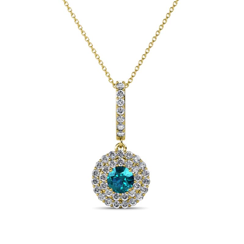 Alva London Blue Topaz and Diamond Double Halo Pendant 