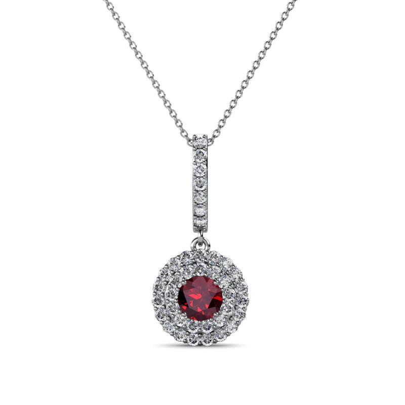 Alva Ruby and Diamond Double Halo Pendant 