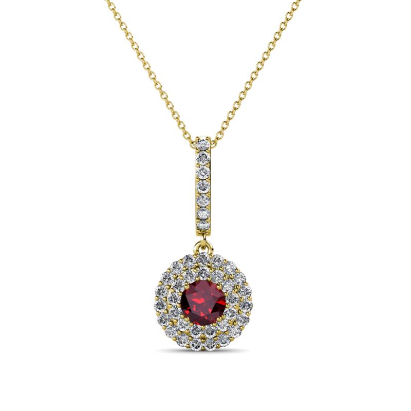Alva Ruby and Diamond Double Halo Pendant 