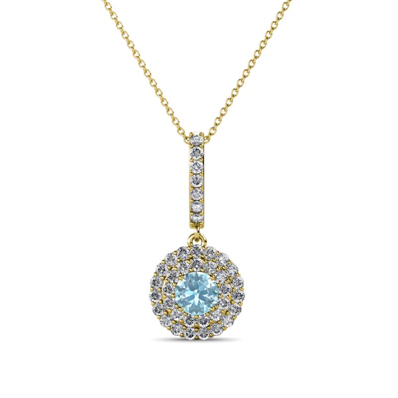 Alva Aquamarine and Diamond Double Halo Pendant 