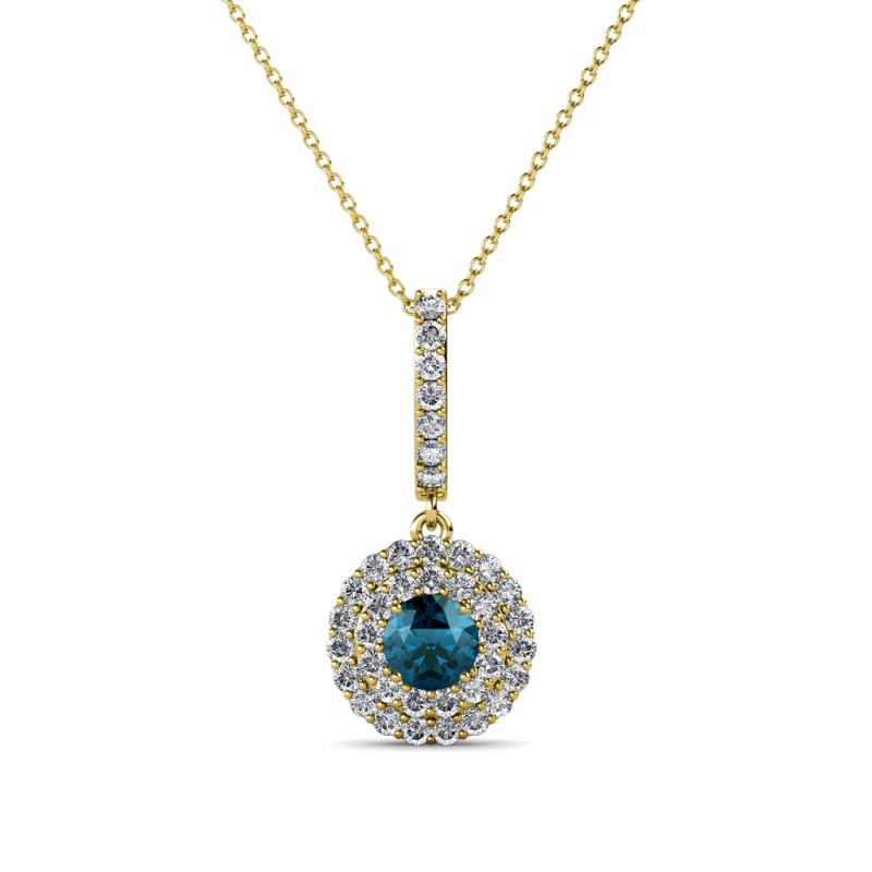 Alva Blue and White Diamond Double Halo Pendant 