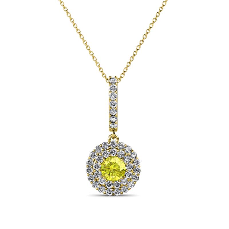 Alva Yellow and White Diamond Double Halo Pendant 