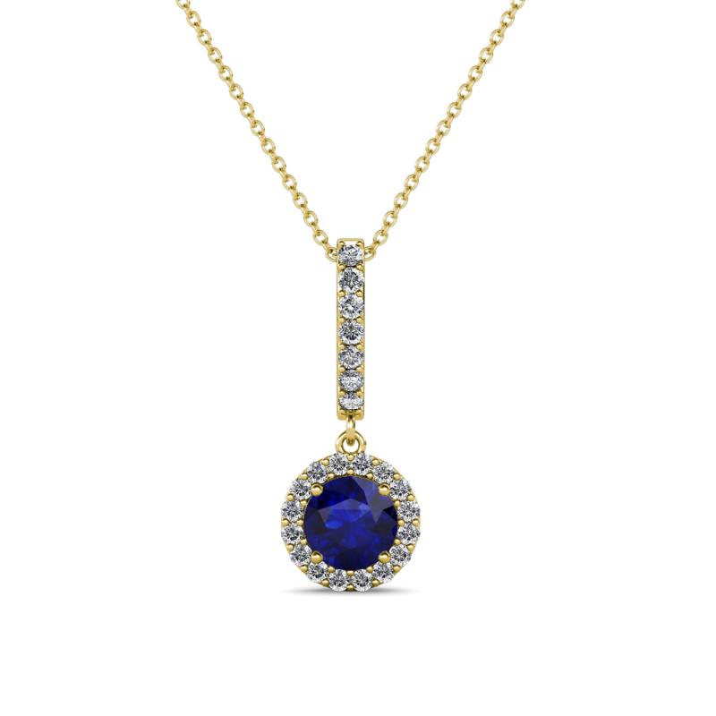 Beth Blue Sapphire and Diamond Halo Pendant 