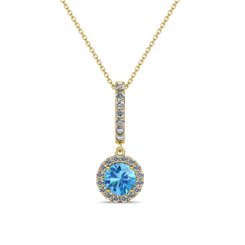 Beth Blue Topaz and Diamond Halo Pendant 