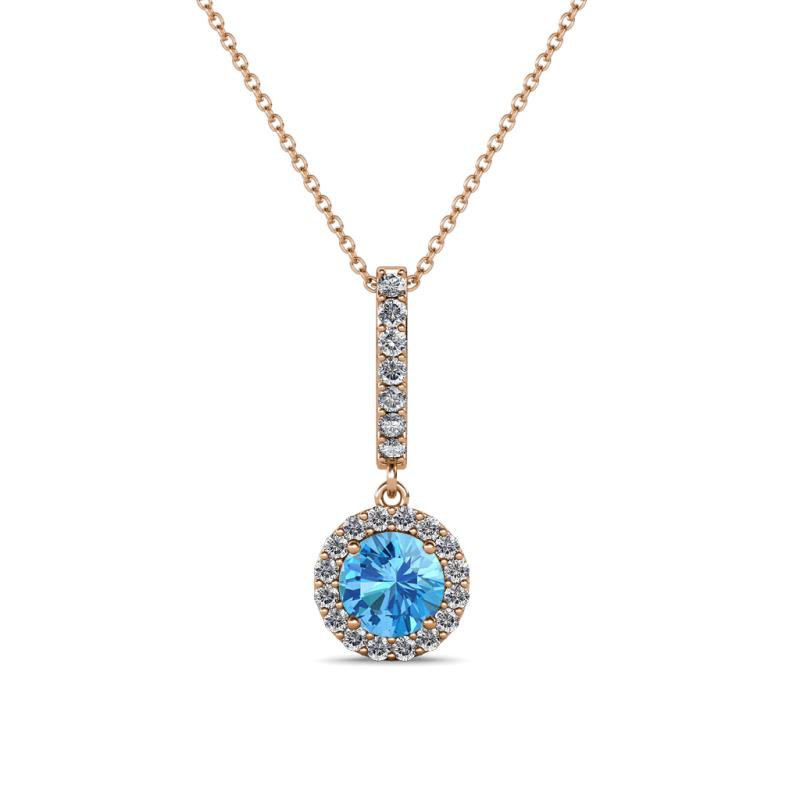 Beth Blue Topaz and Diamond Halo Pendant 