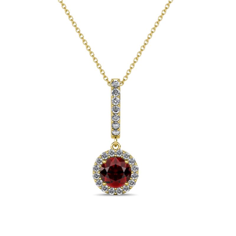 Beth Red Garnet and Diamond Halo Pendant 