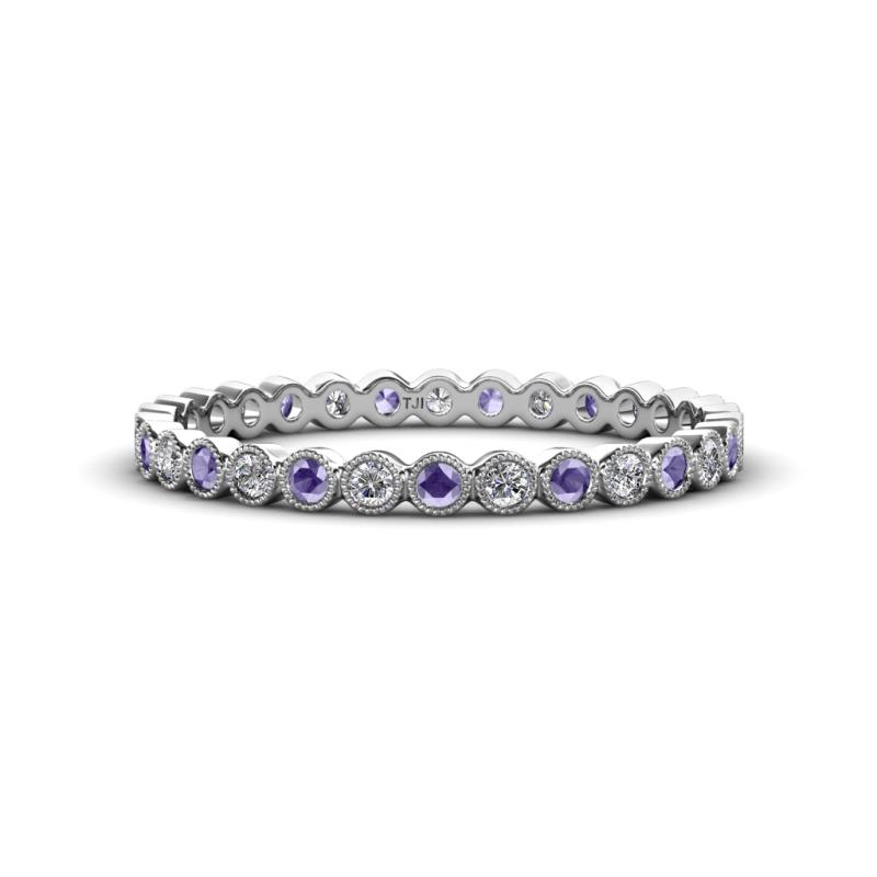 Blue Sapphire and Diamond Bezel Womens Eternity Ring Stackable 0.55 ctw ...