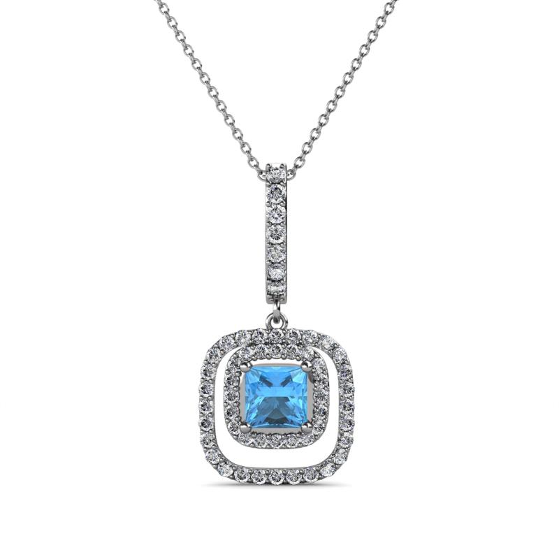 Rosalyn Blue Topaz and Diamond Halo Pendant 