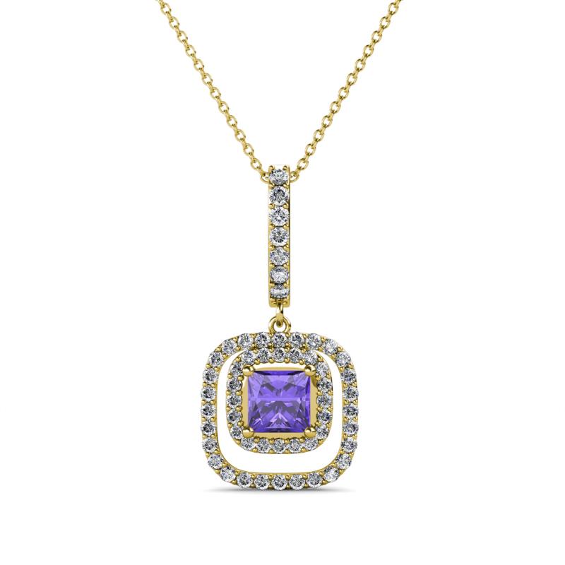 Rosalyn Iolite and Diamond Halo Pendant 