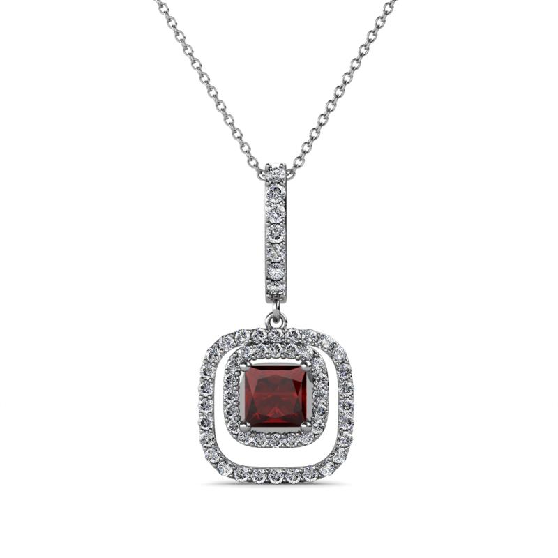 Rosalyn Red Garnet and Diamond Halo Pendant 
