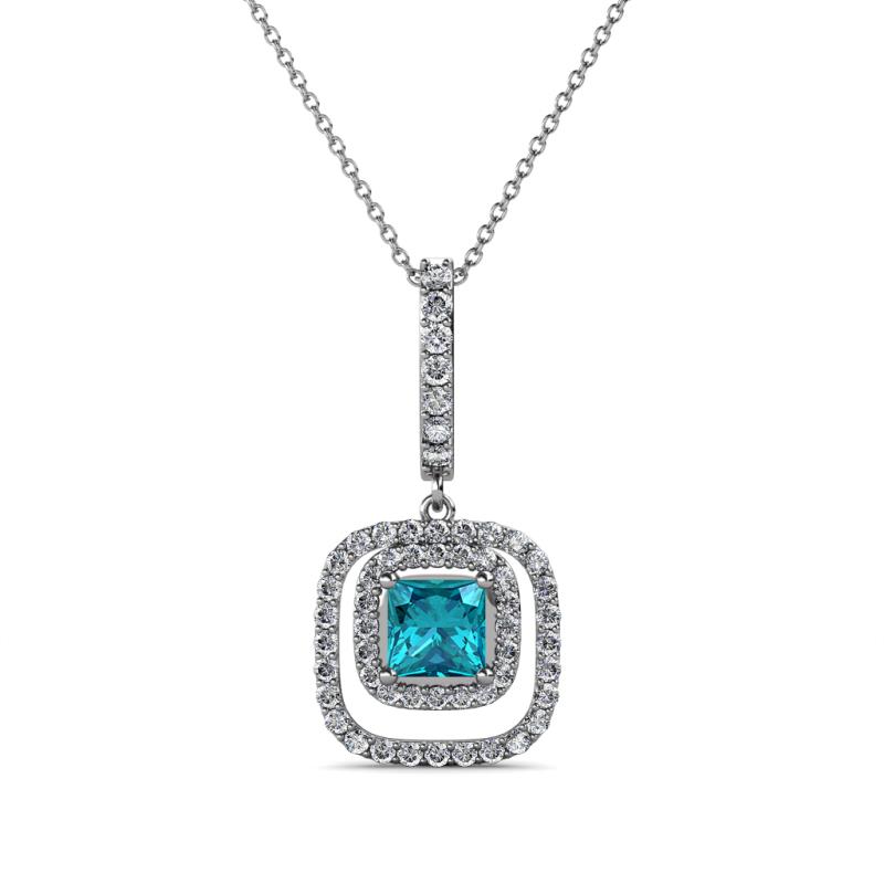 Rosalyn London Blue Topaz and Diamond Halo Pendant 