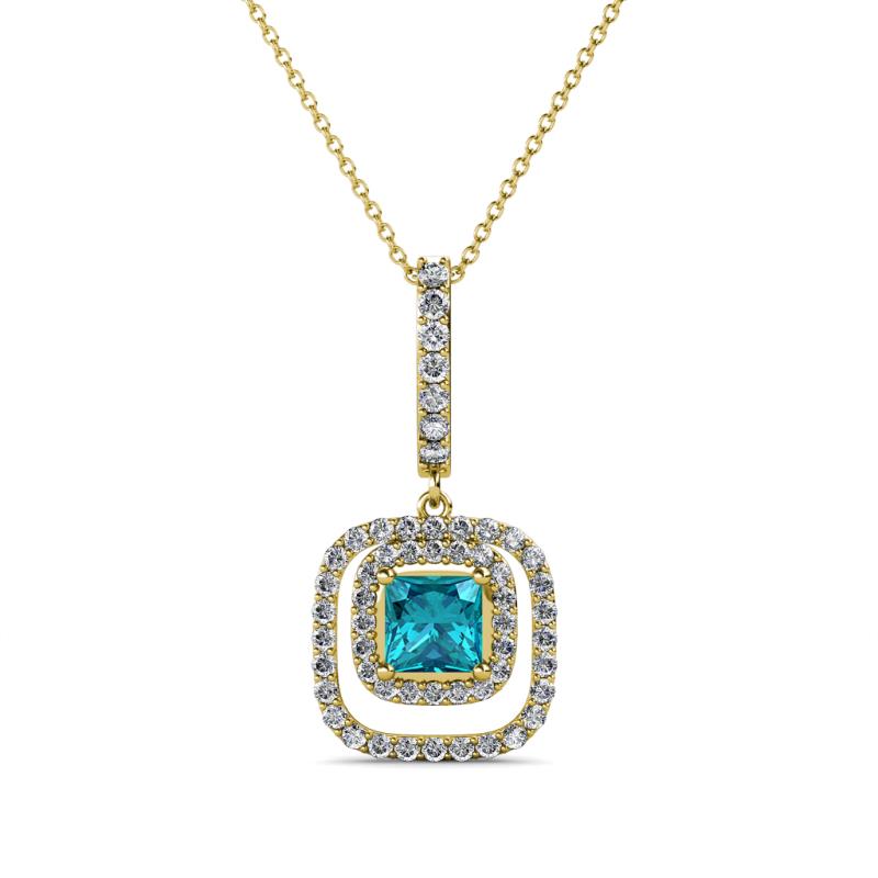 Rosalyn London Blue Topaz and Diamond Halo Pendant 