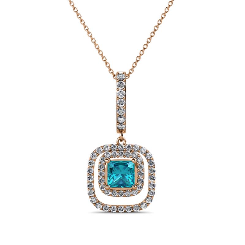Rosalyn London Blue Topaz and Diamond Halo Pendant 