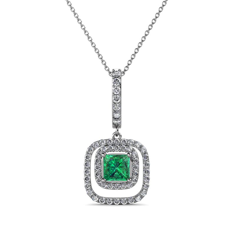Rosalyn Emerald and Diamond Halo Pendant 