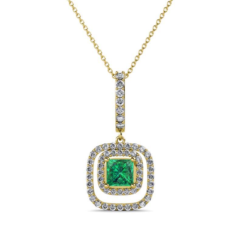 Rosalyn Emerald and Diamond Halo Pendant 