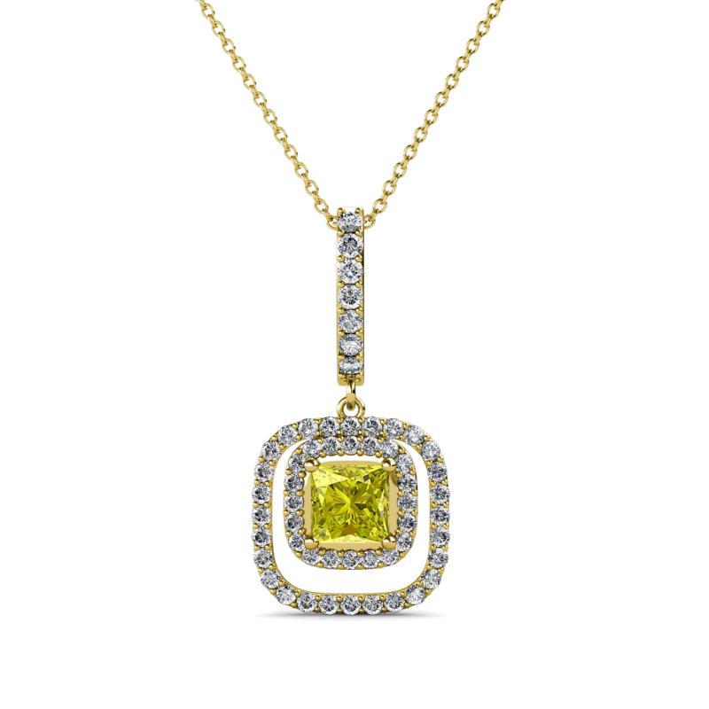 Rosalyn Yellow and White Diamond Halo Pendant 