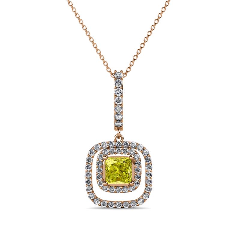Rosalyn Yellow and White Diamond Halo Pendant 