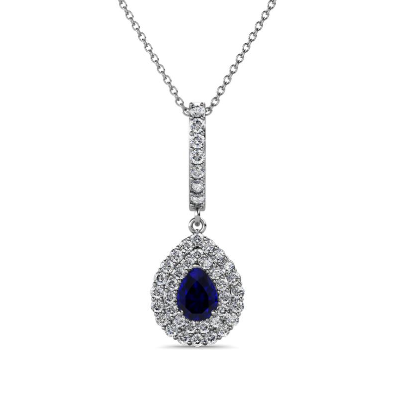 Liz Blue Sapphire and Diamond Teardrop Halo Pendant 